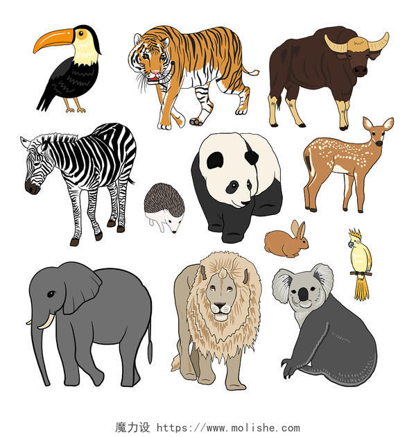 手绘卡通丛林动物原创插画海报